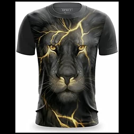 Camiseta Masculina Estampa Leão Raio Dourado Camisa Verão Tecido Leve