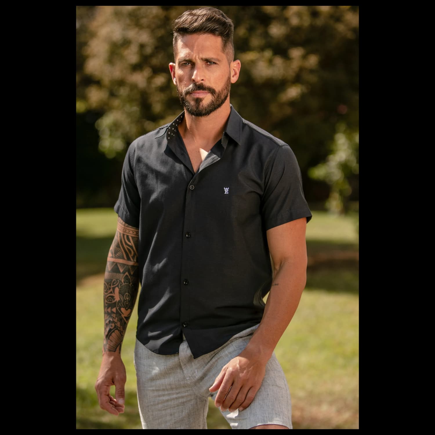 Camisa Social Manga Curta Masculina Slim Fit Elegance