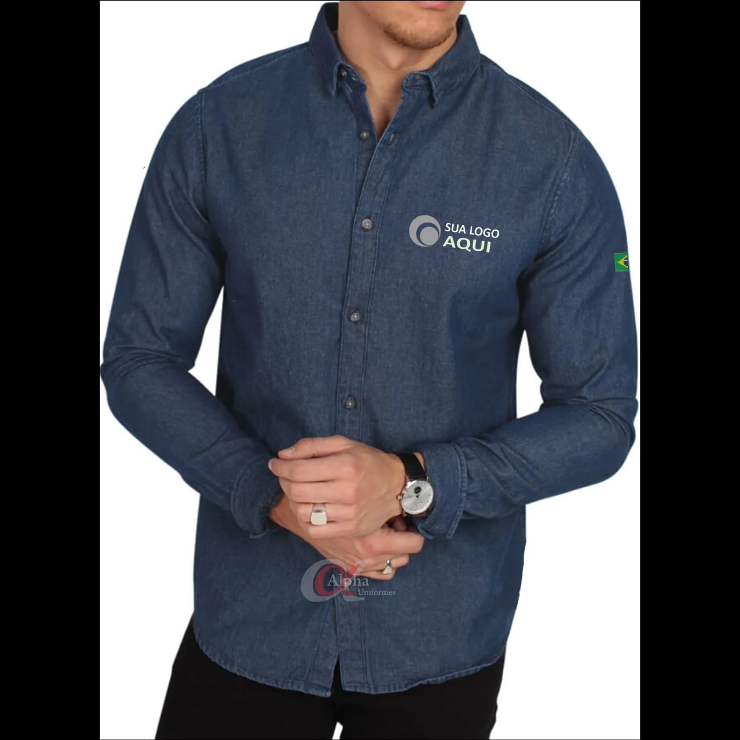 Camisa de Algodão Estilo Jeans